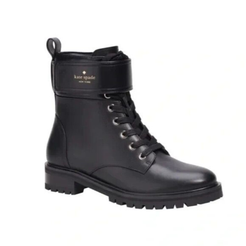 Kate Spade Joplin Women's US 9 Ankle Boots Black Nappa Leather Lug Sole NWOB